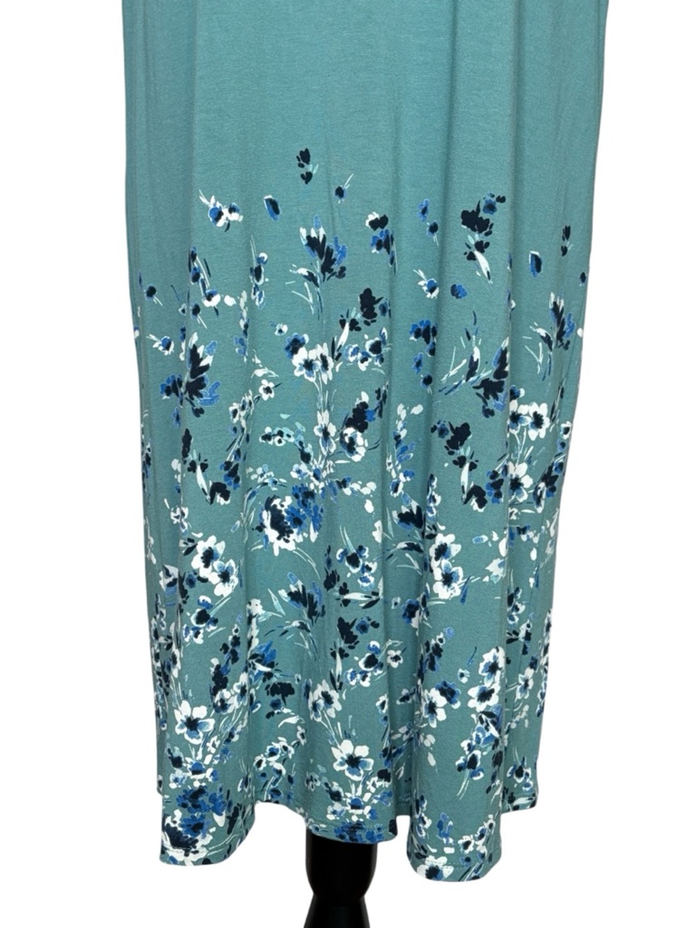 J. Jill Wearever Collection Turquoise Floral Border V-Neck Dress M Stretch - Picture 3 of 9